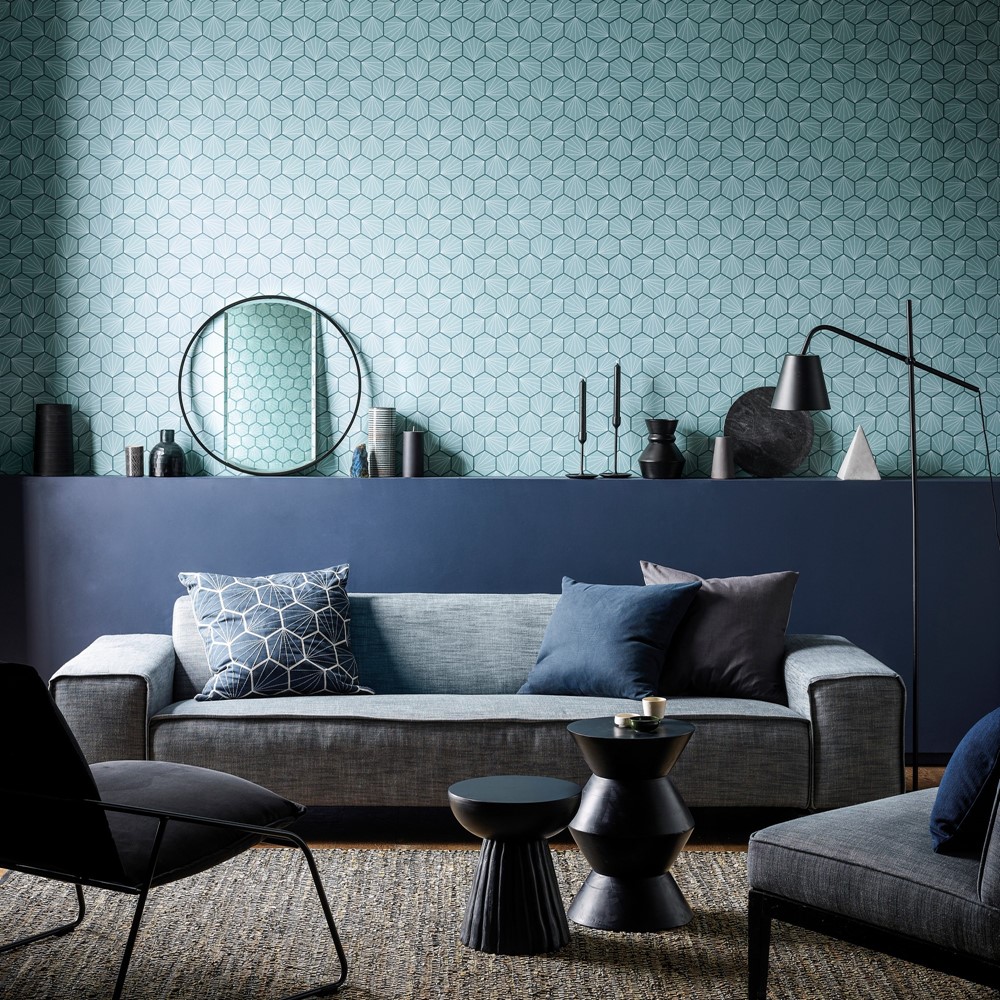 Aikyo Geometric Wallpaper 111920 by Scion in Coast Blue